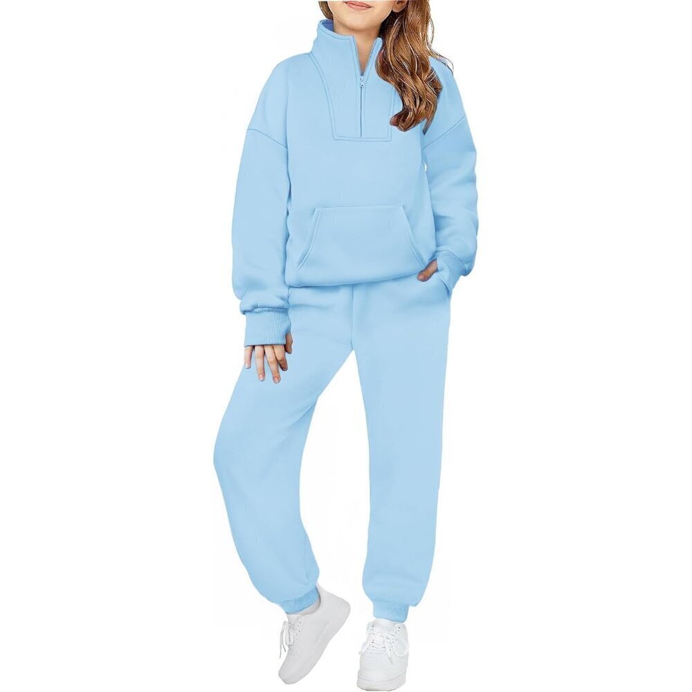 Girls Sweatsuit 2 Piece Outfits Fall Winter Fleece Half Zip Thumb Hole Sweatshir